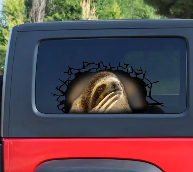 

Sloth 3D sticker, cracked window decal , funny sloth decal