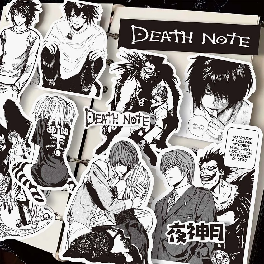 10/65pcs Anime Black White DEATH NOTE DIY Graffiti Stickers Pack Scrapbooking Notebook Luggage Laptop Kids Toy Decorative Decals images - 6