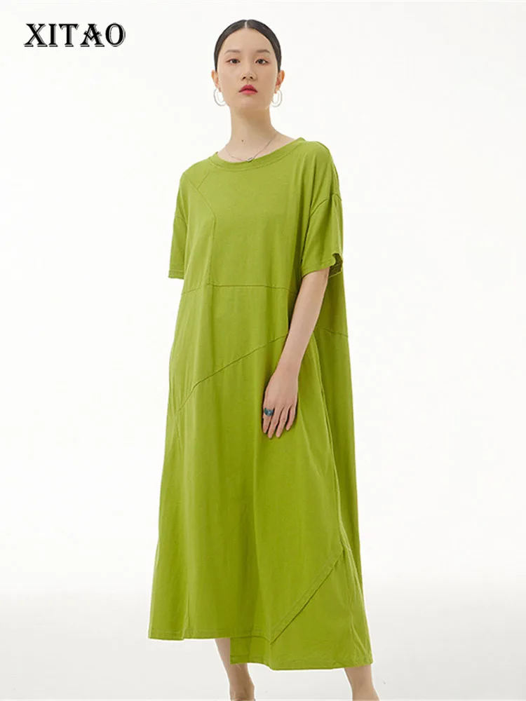 

XITAO Solid Color Dress Fashion Women Fashion Elegant Pullover Black Minority Loose 2022 Goddess Fan Irregular Dress WMD7025