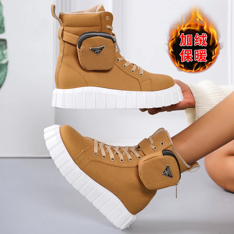 36-43 Autumn New Low-heeled Thick-soled Sneakers Women's Ankle Boots Wedge Heel Winter Plus Velvet Warm Small Bag Snow Boots