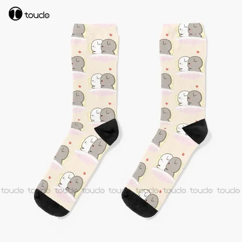 Милые носки Mochi Peach Cat, забавные носки для мужчин, персонализированные носки унисекс для взрослых и подростков, молодежные носки 360° °   Цифровая печать Новая популярная