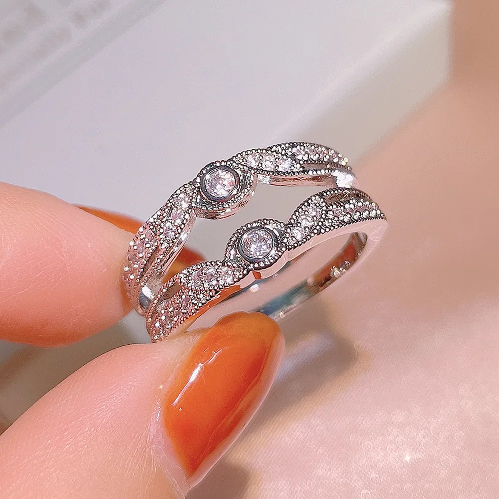 

925 Silver New Fashion Geometric Shape Zirconia Ladies Ring High Quality Wedding Party Jewelry Factory Price