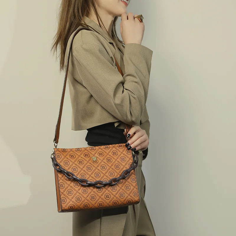 PVC+Cowhide 2023 New Messenger Evening Bags Purse Envelop Clutch Chain Shoulder Womens Wristlet Handbag Foldover Pouch