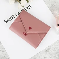 new pu leather small wallets women heart embroidery design short wallet purses female short coin hasp purse credit card holder
