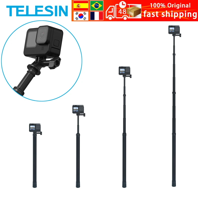 

TELESIN 3M Selfie Stick Carbon Fiber Monopod Adjustable Length 1/4 Screw Hole For GoPro 10 9 8 7 6 5 Osmo Action Insta360 Sjcam