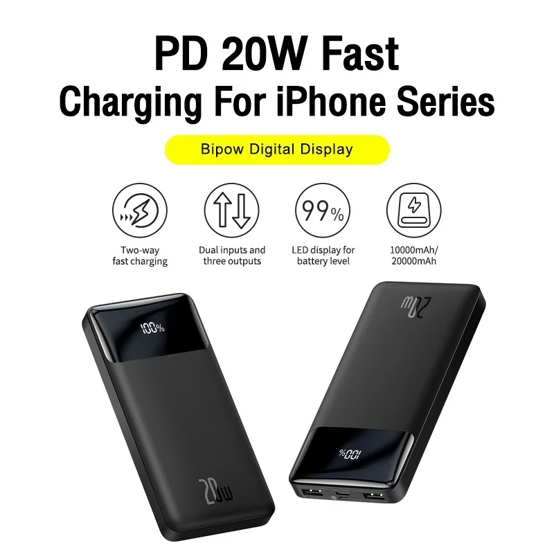 

New` Power Bank 20000mAh Portable Charger Powerbank 10000mAh External Battery PD 20W Fast Charging For iPhone Xiaomi PoverBank