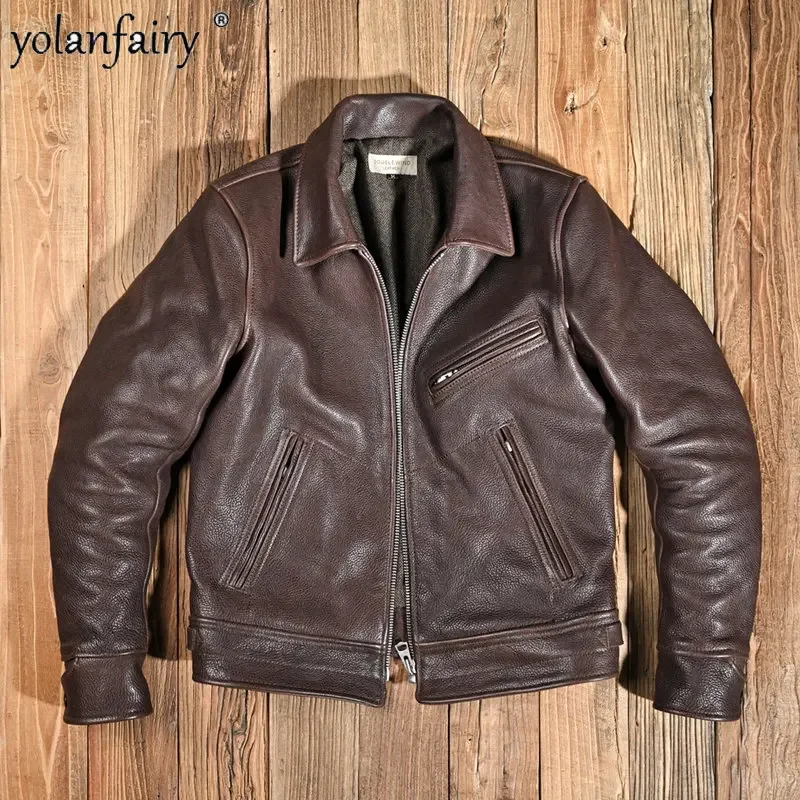 Тяжелая 2 0 Толстая мужская куртка из натуральной кожи винтажные трендовые Ретро