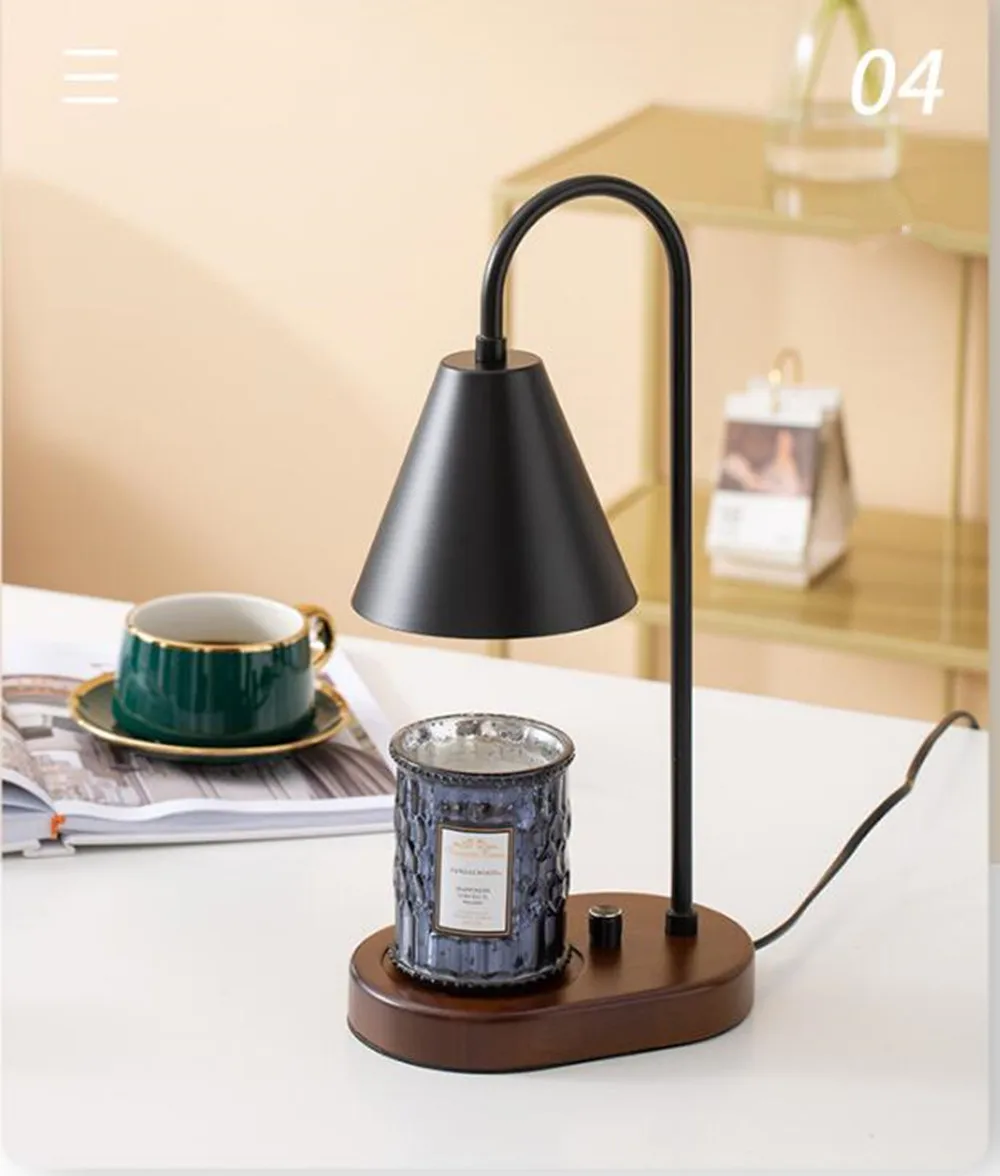 

Electric Candle Warmer Wax Melting Light Creative Aromatherapy Table Wooden Base Bedside Decor