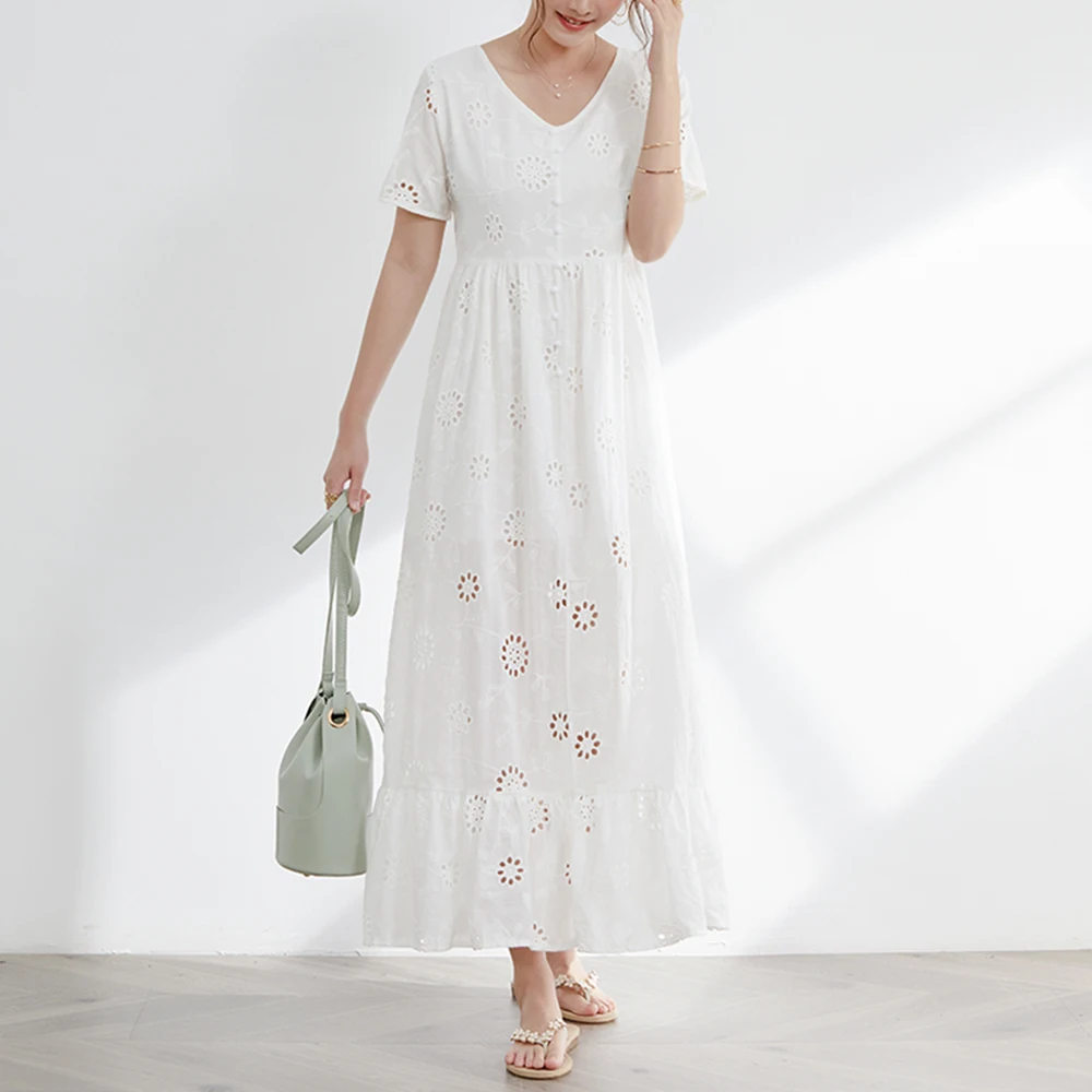 

Женское летнее ажурное милое платье макси, модное элегантное лоскутное белое длинное платье-трапеция с V-образным вырезом для свиданий и от...