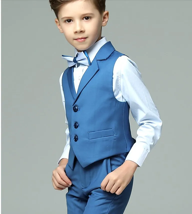 

Flower Boys Formal Wedding Suit Brand boys vest Sets Dress Gentleman School Kids Vest Shirt Pant Bowtie 4Pcs ceremony Costume