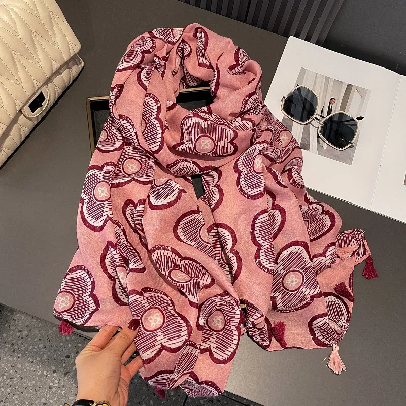 Зимняя мода вискозные шали с кисточками и маком женский шарф высокого качества