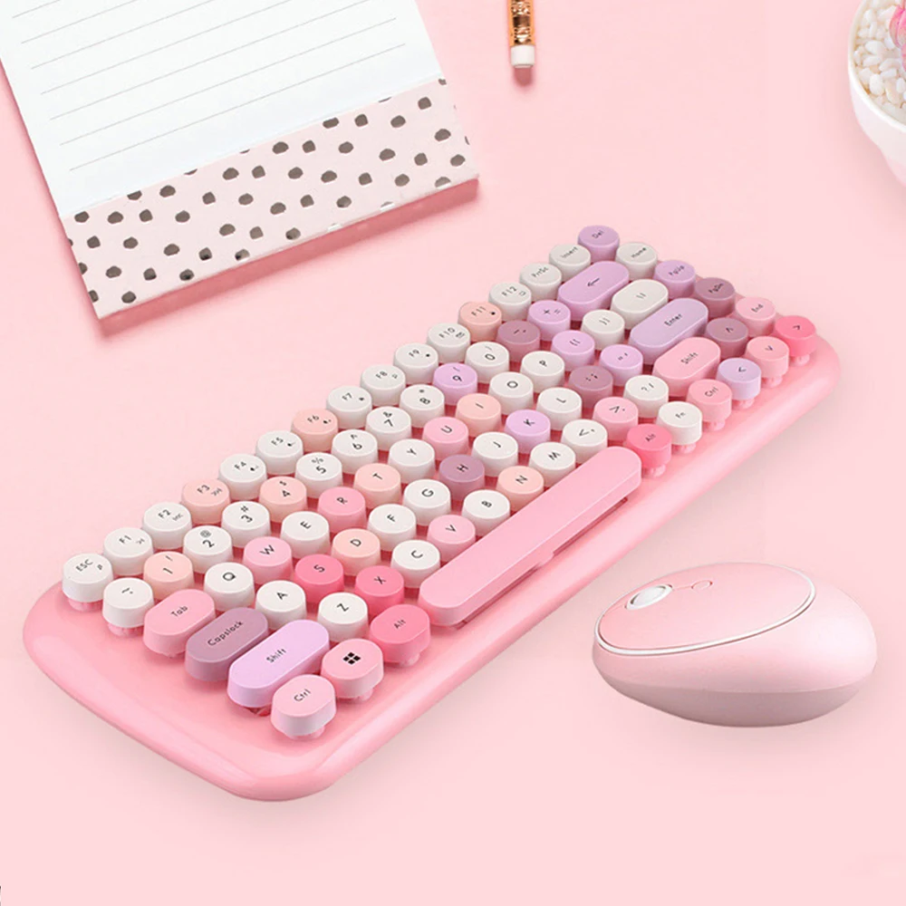 

Notebook 3 in 1 Wireless Keyboard Mouse Combos 2.4G Wireless Number Pad Pink Round Punk Mini Keyboard and Mouse Free Mouse Pad