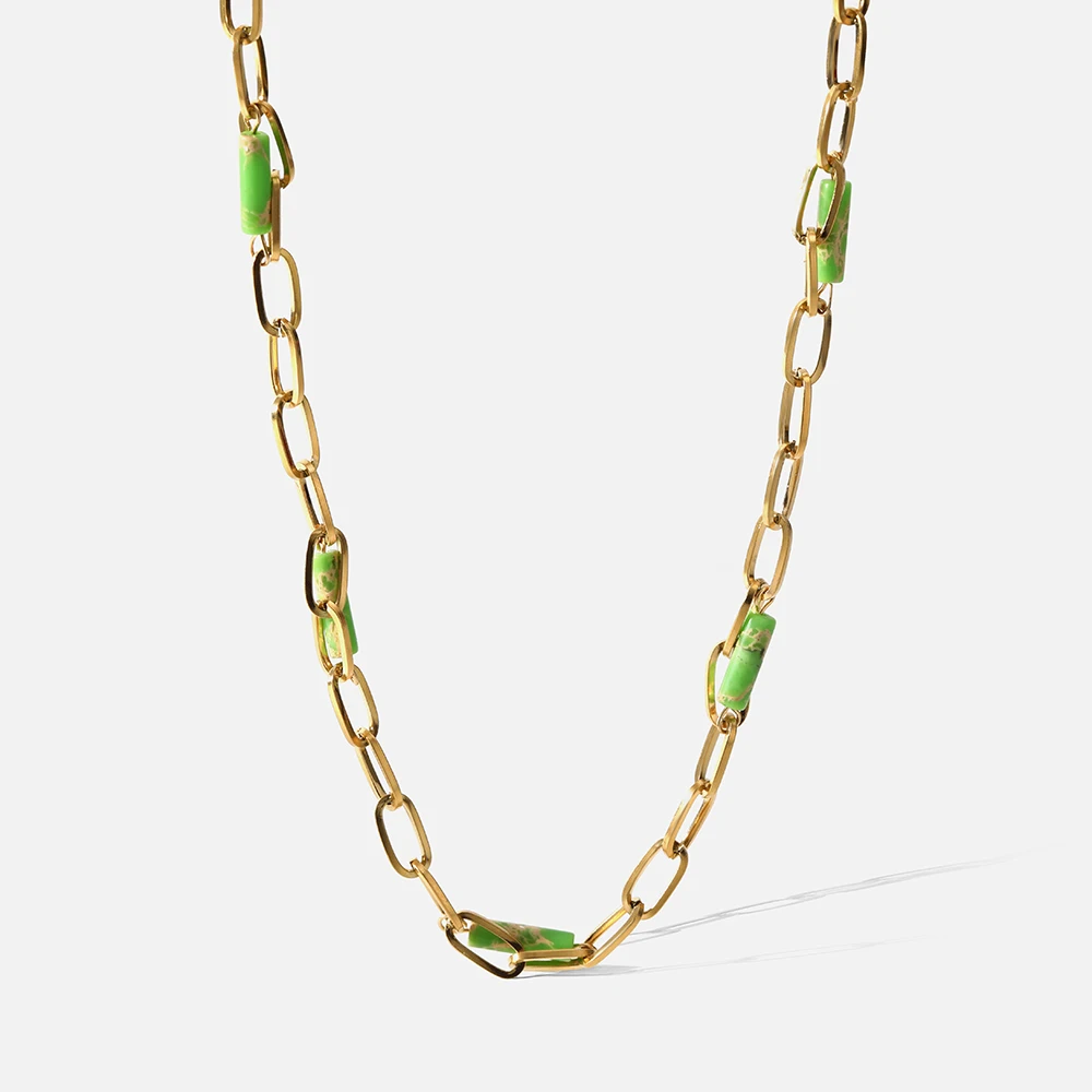 

Stainless Steel Natural Stone Pendant Necklace For Women Simple Fashion 18K Real Gold Plated Clavicle Chain Ladies Birthday Gift