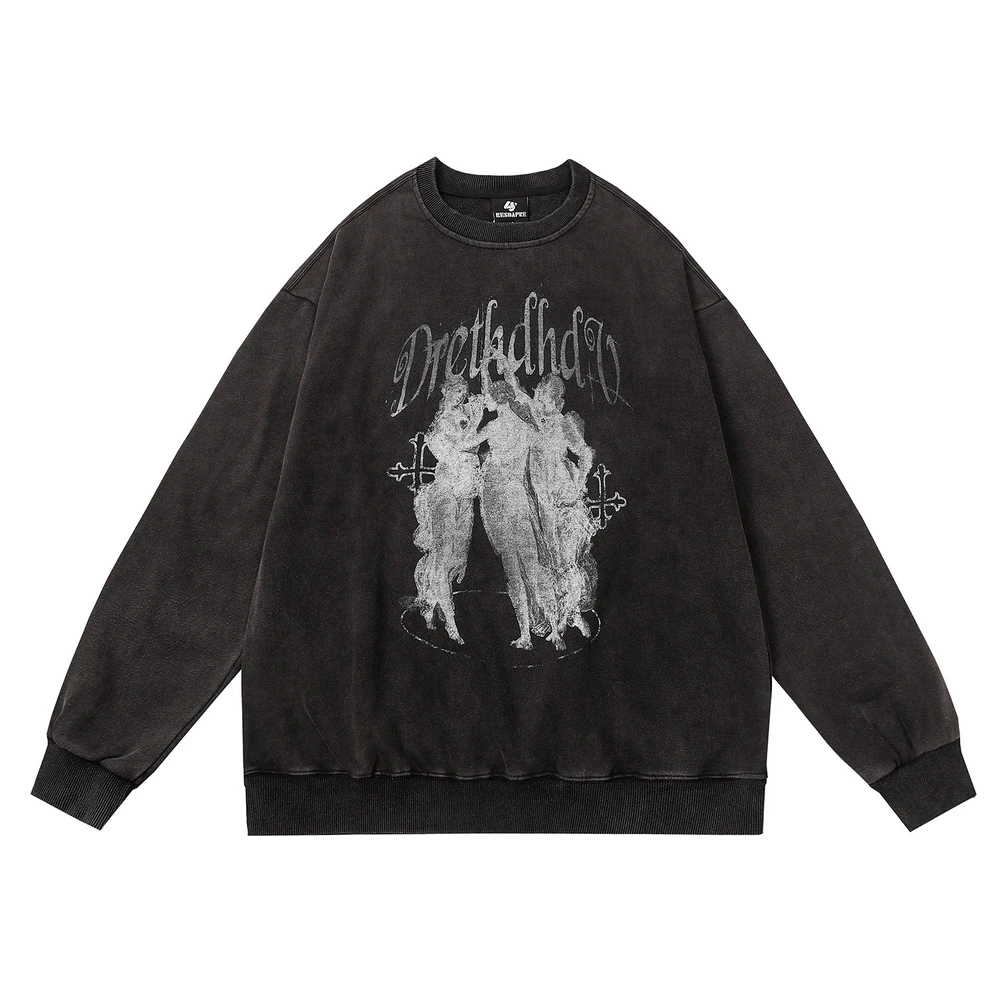 

Autumn Sweater Men Streetwear Hip Hop Abstract Figures Print Oversized Punk Gothic Distressed Long Sleeve T-shirt Tee Shirts Top