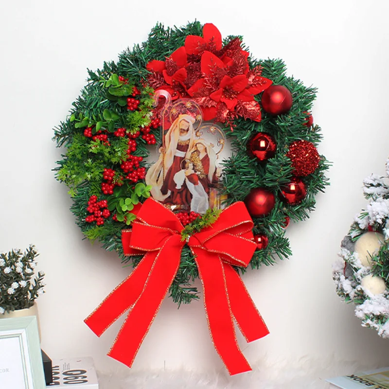 

New Christmas Jesus Wreath Countryside Door Hanger Wall Hanging Decor Window Decoration Simulation Garland