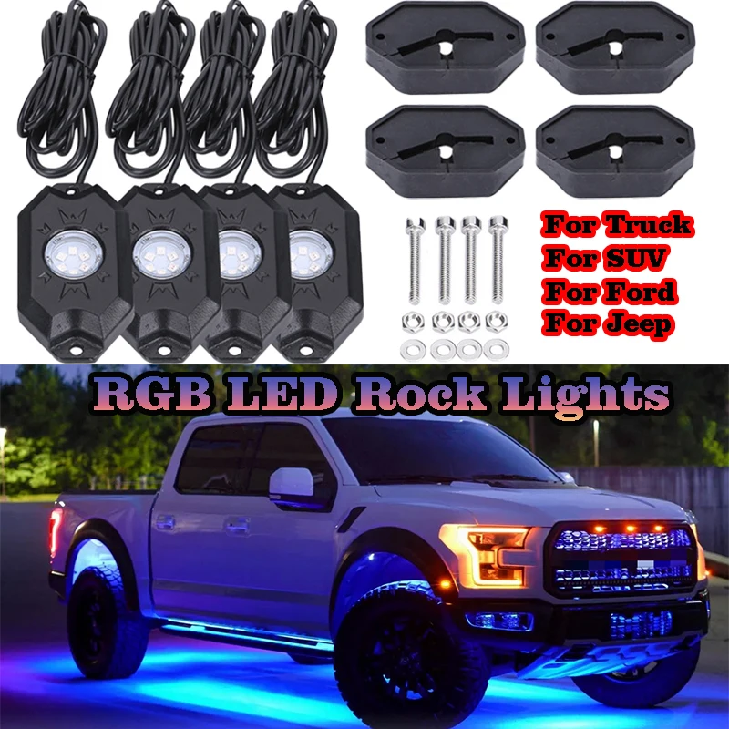 

Автомобильный Rgb светодиодный светильник, комплект с Bluetooth, управление через приложение, мигающий музыкальный режим, колесо, ярко, для Ford Jeep Truck ATV UTV