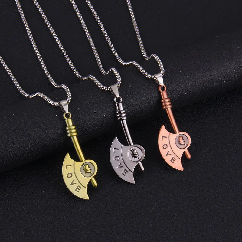 Vintage Punk Style Copper Axe Stainless Steel Necklace Male and Female Lovers Love Letter Alloy Jewelry Pendant