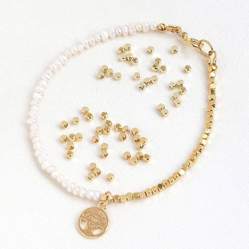 

30 шт., медные позолоченные Квадратные бусины 2,5 мм