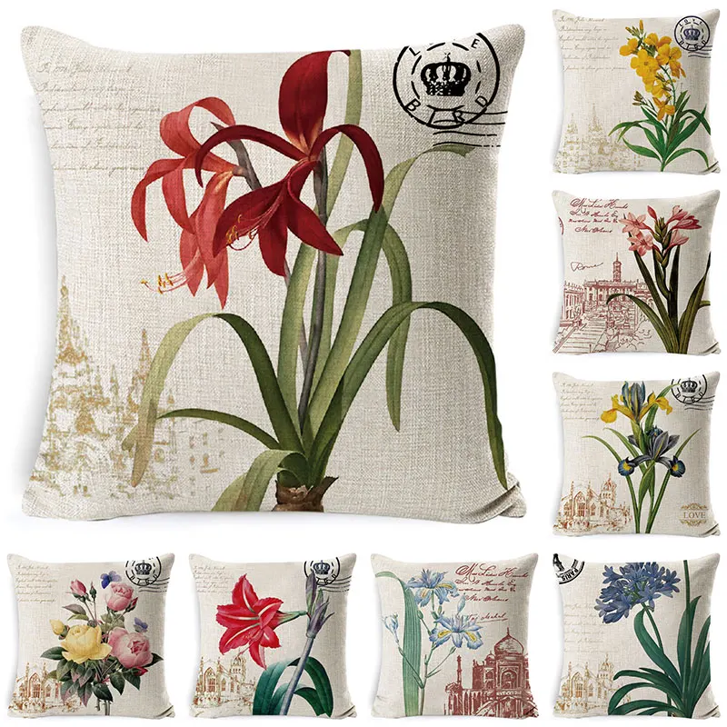 

Retro Colorful Flowers Pillows Floral Cushion Pillowcase for Home Decorative Decoration Sofa Cushions Customized