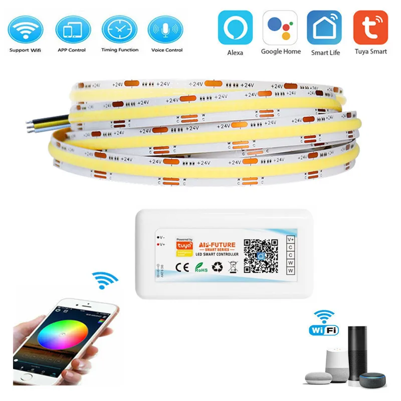 

Smart Led Strip Light Tuya App Alexa Google Wifi Voice Control Wireless Smart Life Dimming Toning Controller Smart Home Lighting