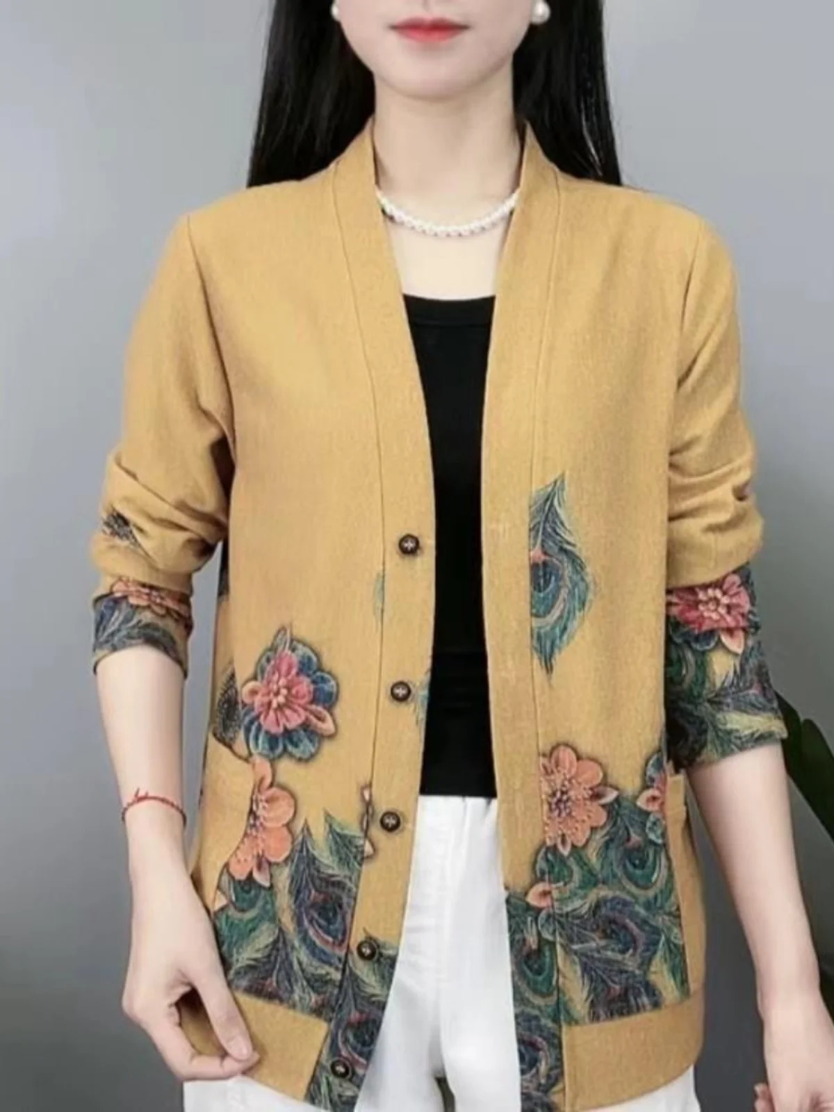 Осеннее платье для женщин среднего возраста кардиган с принтом в западном стиле