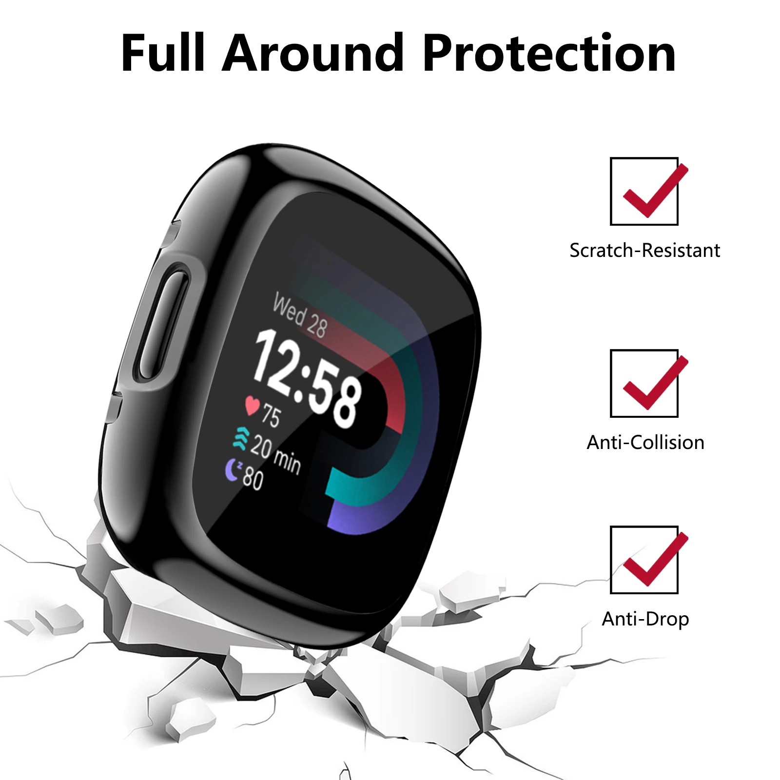 Soft TPU Full Cover Case For Fitbit Versa 2/Versa 3/Versa 4 Screen Protector Case Plated Bumper Cover For Fitbit Sense 2/Sense