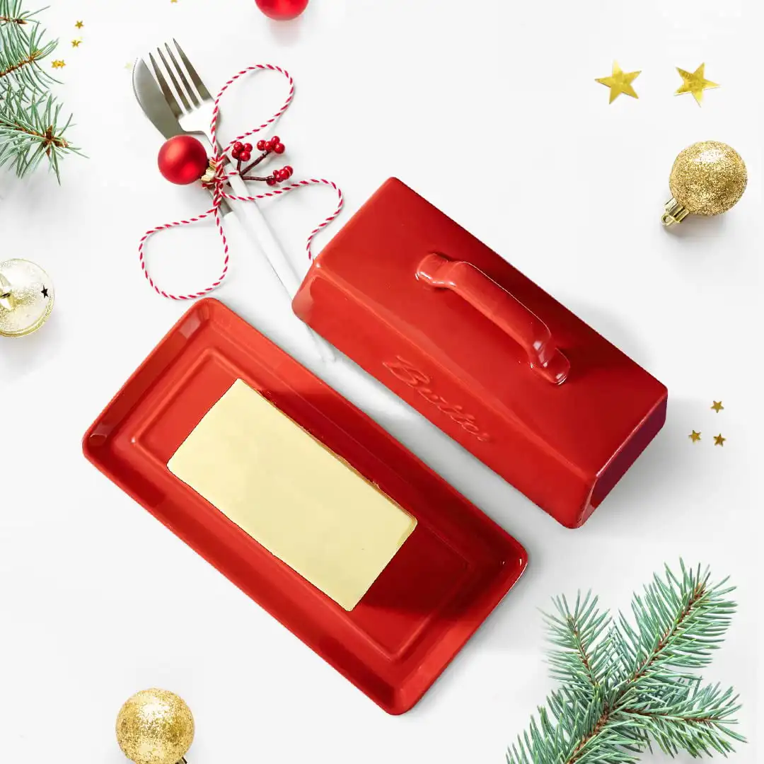 

| Christmas Dinner Serving Elegant Ceramic Butter Dish With Lid