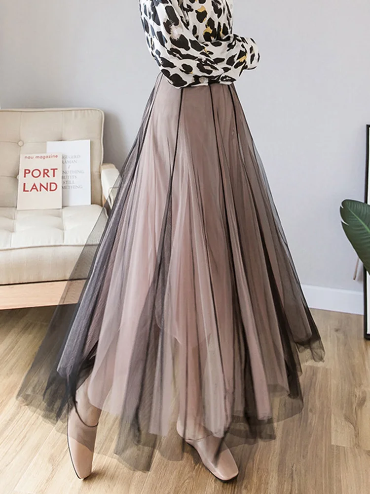 Новая длинная плиссированная юбка из сетки контрастных цветов свободная милая