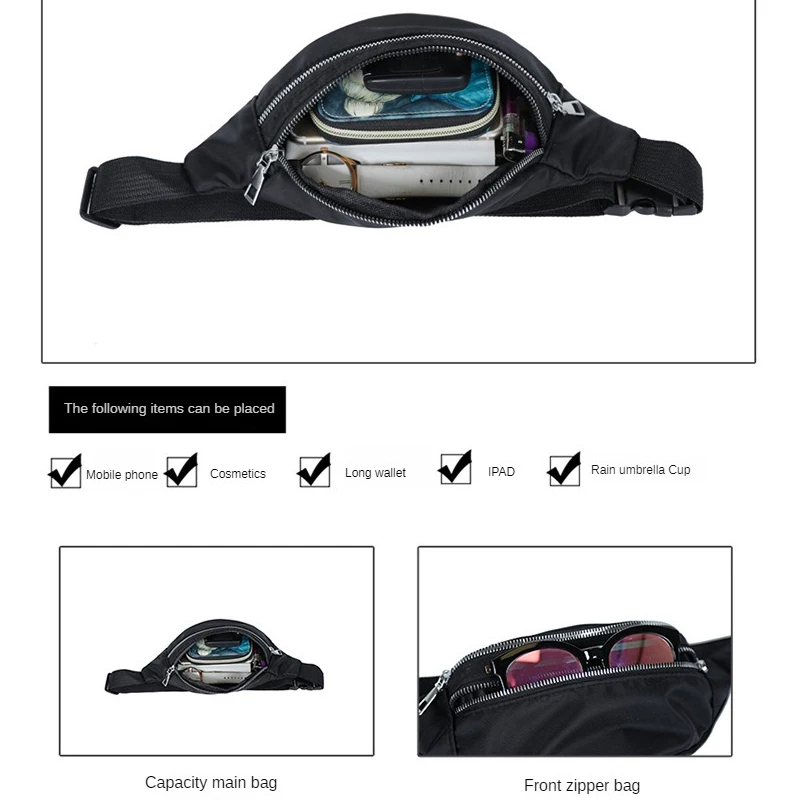 Fashion Waterproof Wholesale Outdoor Black Travel Pouch Waist Bag Belt Sling Bag Chest Fanny Pack Crossbody For Men Ladies