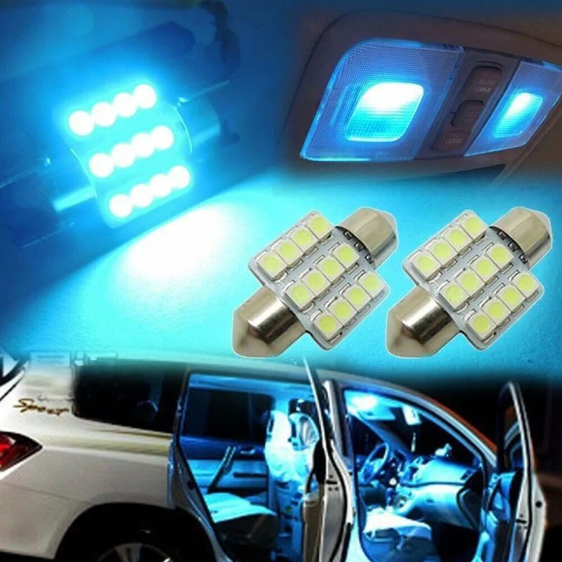 

2PCS Universal Ice Blue Car Lights 31mm 12smd LED DE3175 Bulbs for Auto Car Interior Dome Map Door Lights Accessories