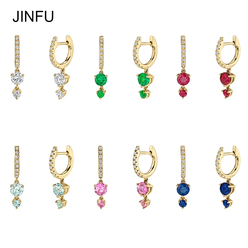 

JINFU Copper Gold Plated Drop Earrings For Women Vintage Piercing Color CZ Zircon Women's Dangle Earrings Jewelry 2022 Wholesale