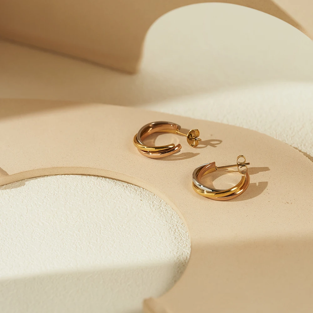 Enfashion Aretes серьги-кольца с несколькими кругами позолоченные из нержавеющей стали