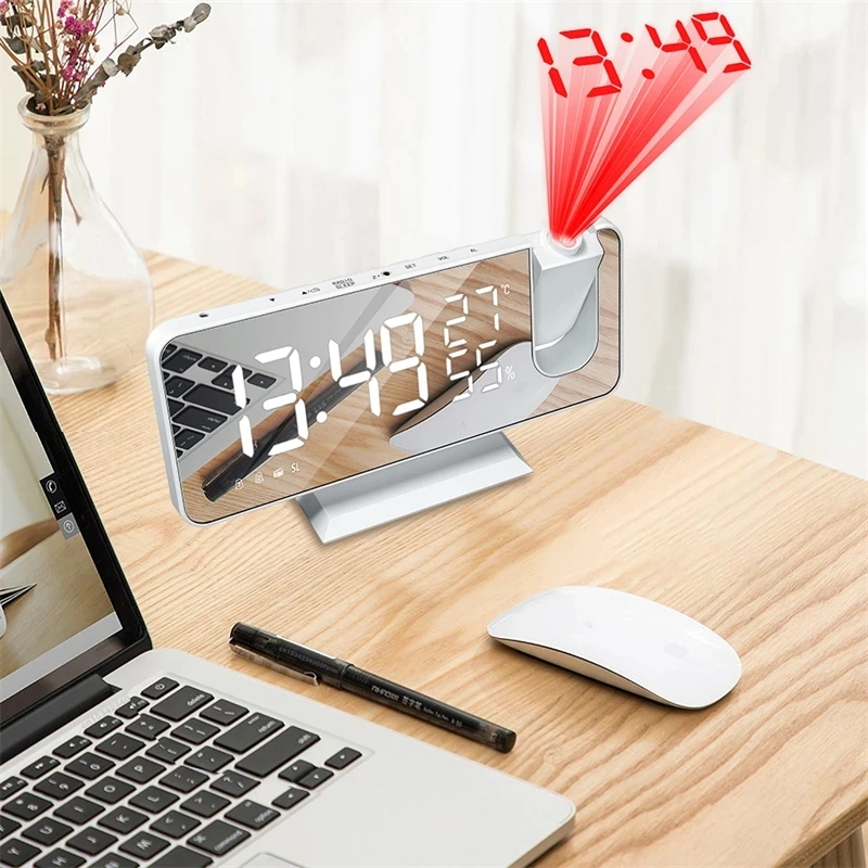 

LED Digital Alarm Clock Watch Table Electronic Desktop Clocks USB Wake Up FM Radio Time Projector Snooze Function 2 Alarm 2