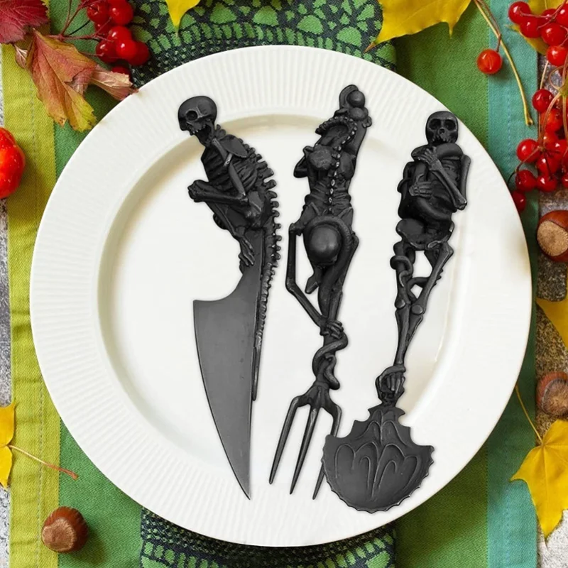 

Halloween Skeleton Cutlery Set Metal Flatware Tableware Skeletal Fork Knife Spoon Halloween Party Tabletop Ornaments Vividly