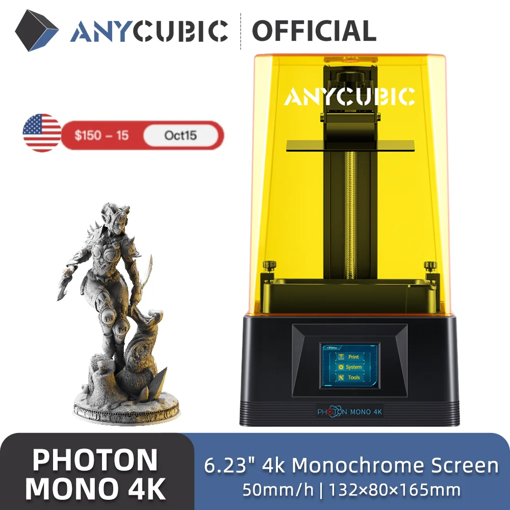 

ANYCUBIC Photon моно 4K LCD УФ Смола 3D принтер высокая скорость 3D печати 6,23 "4K Монохромный экран 132*80*165 мм печать