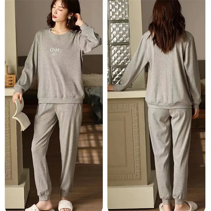 Women Sleepwear Suit Autumn Cotton Long Sleeve Pajamas Loose 2 Piece Set Home Clothes Homewear Long-Sleeved Trousers Nightwe
