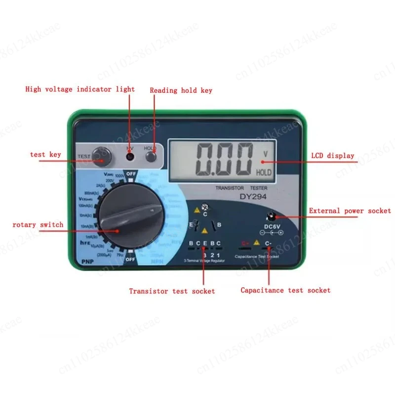 Фото Цифровой анализатор транзисторов, тестер полупроводников, диодов, триодов, измеритель обратного напряжения переменного/постоянного тока и емкости DY294 №3