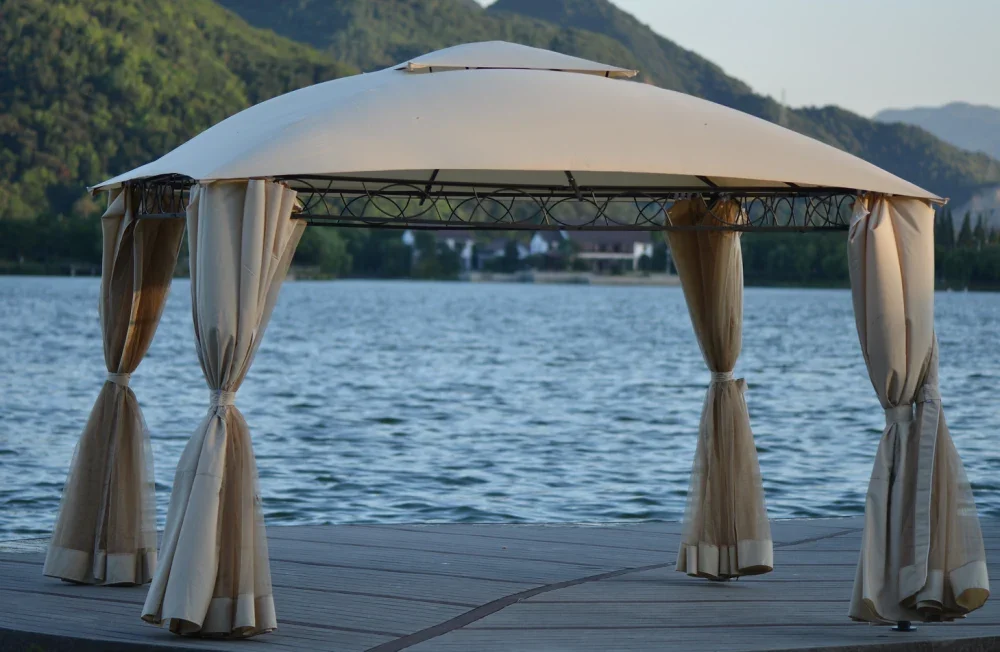 

Quality Double Tiered Grill Canopy, Outdoor BBQ Gazebo Tent with UV Protection, Beige