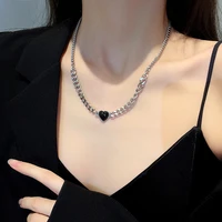 simple hip hop black love heart pendant necklace for female senior design cold wind collarbone chain party weddings lover gift