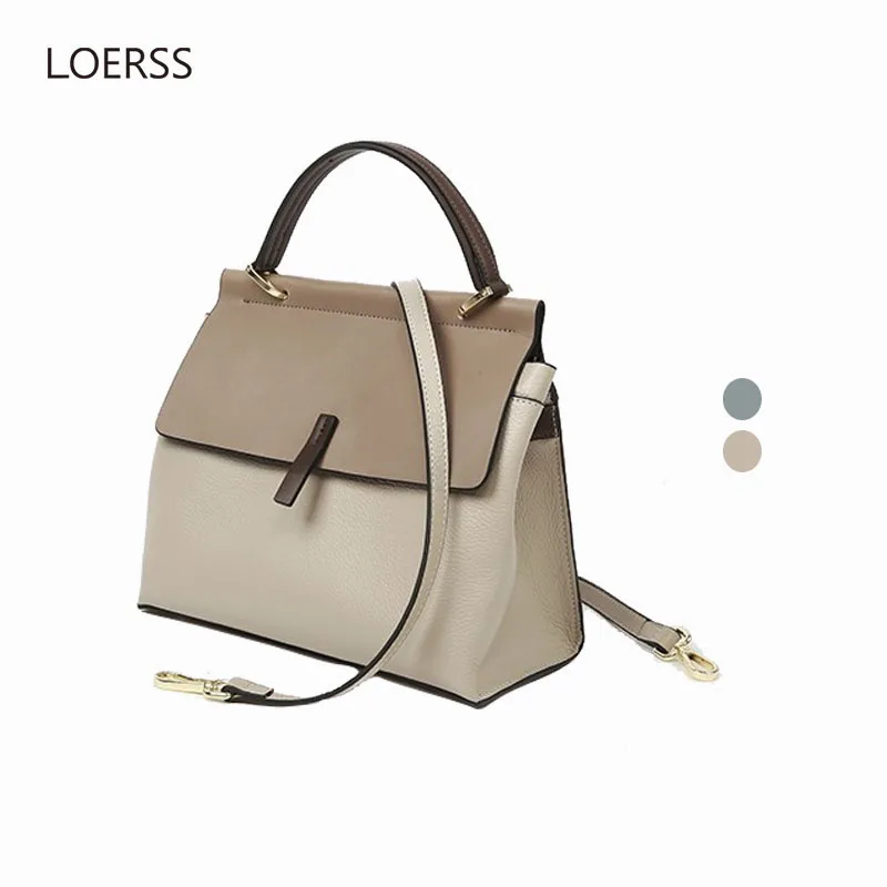 LOERSS Women's Genuine Leather Handbags High Quality Solid Color Crossbody Office Shopping Commute Larger Capacity Purse Bag