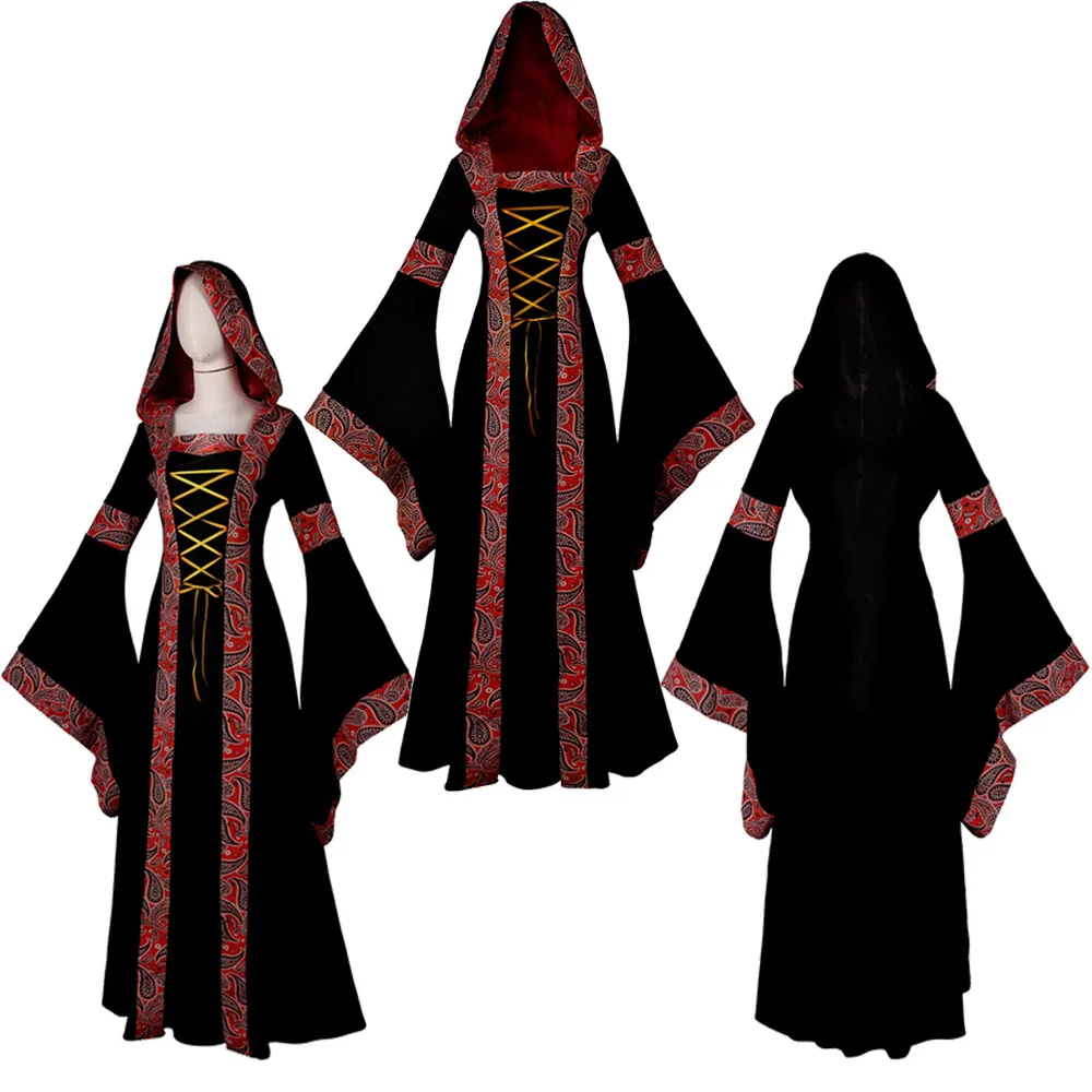 Женское бархатное платье с капюшоном длинная юбка для косплея эпохи Возрождения