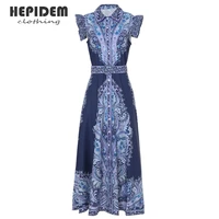 hepidem clothing summer fashion runway chiffon long dresses womens long sleeve elegant floral print party holidays dress 70020