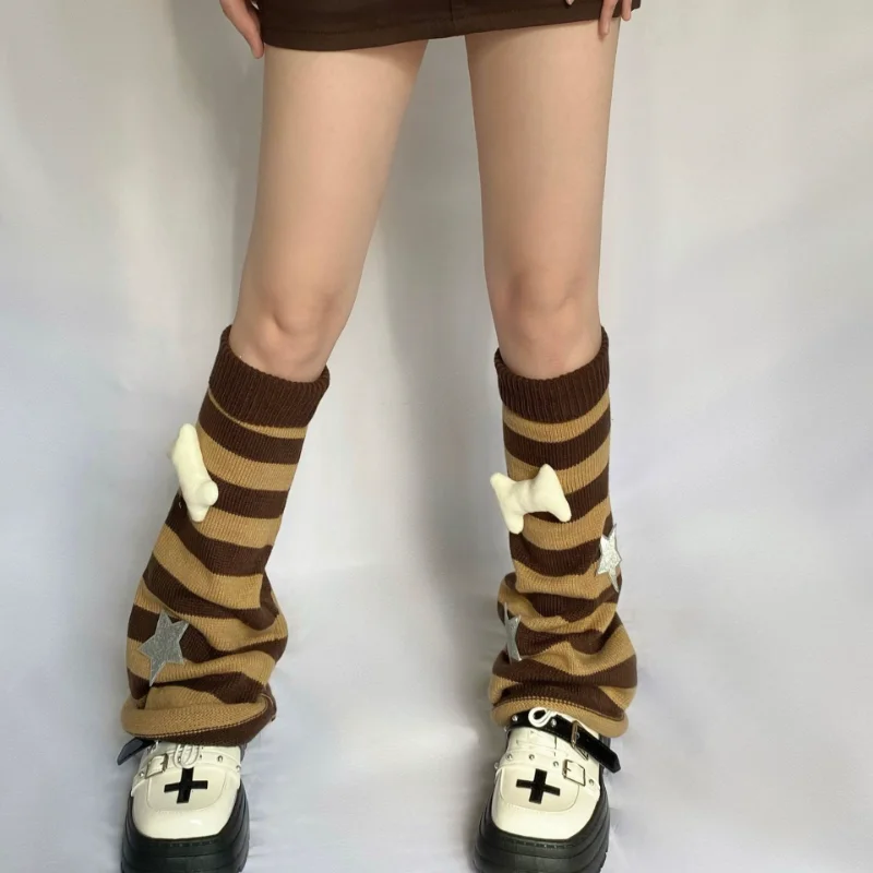 Harajuku Women Leg Warmers Y2K Leg Warmer Winter Kawaii Cartoon Dog Knitted Socks Punk JK Foot Cover Winter Over Knee Stockings