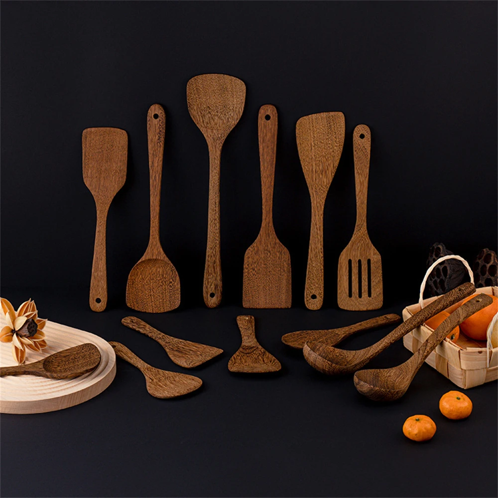 

1Pc Natural Wood SpatulaTableware Kitchen Long Rice Colander Soup Skimmer Cooking Spoons Scoop Kitchen Reusable Utensils Set