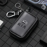 car styling key case remote control keychain leather zipper key wallet covers for kia rio 3 4 ceed cerato sportage k2 k3 k5