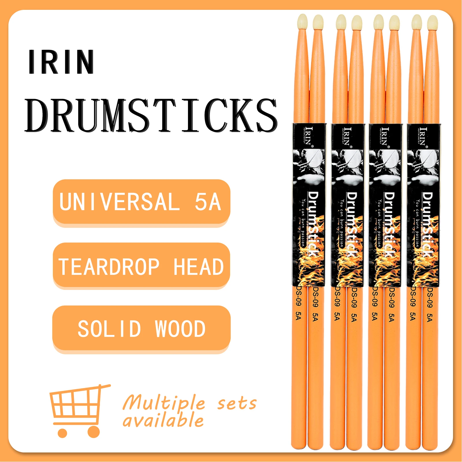 Irin 5a Оранжевые Барабанные Палочки Пара Джазовых Барабанных Палочек Из Массива