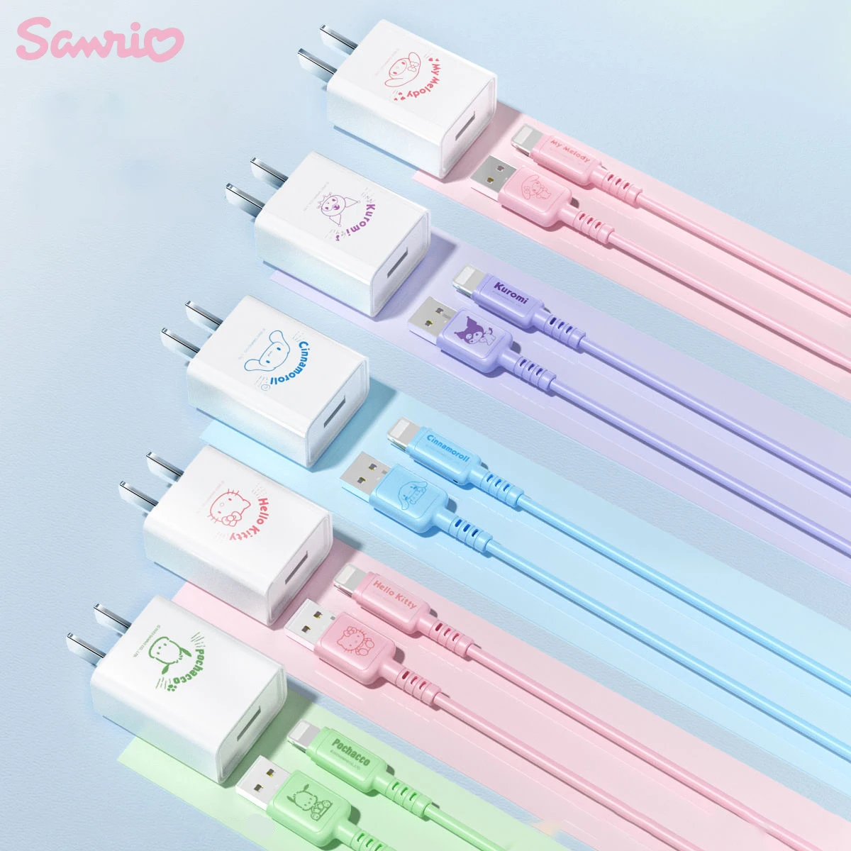 

Kawaii Sanrio Hello Kitty Kuromi Fast Charging Data Cable My Melody Cinnamoroll for Apple Android Data Cable Charging Head Set