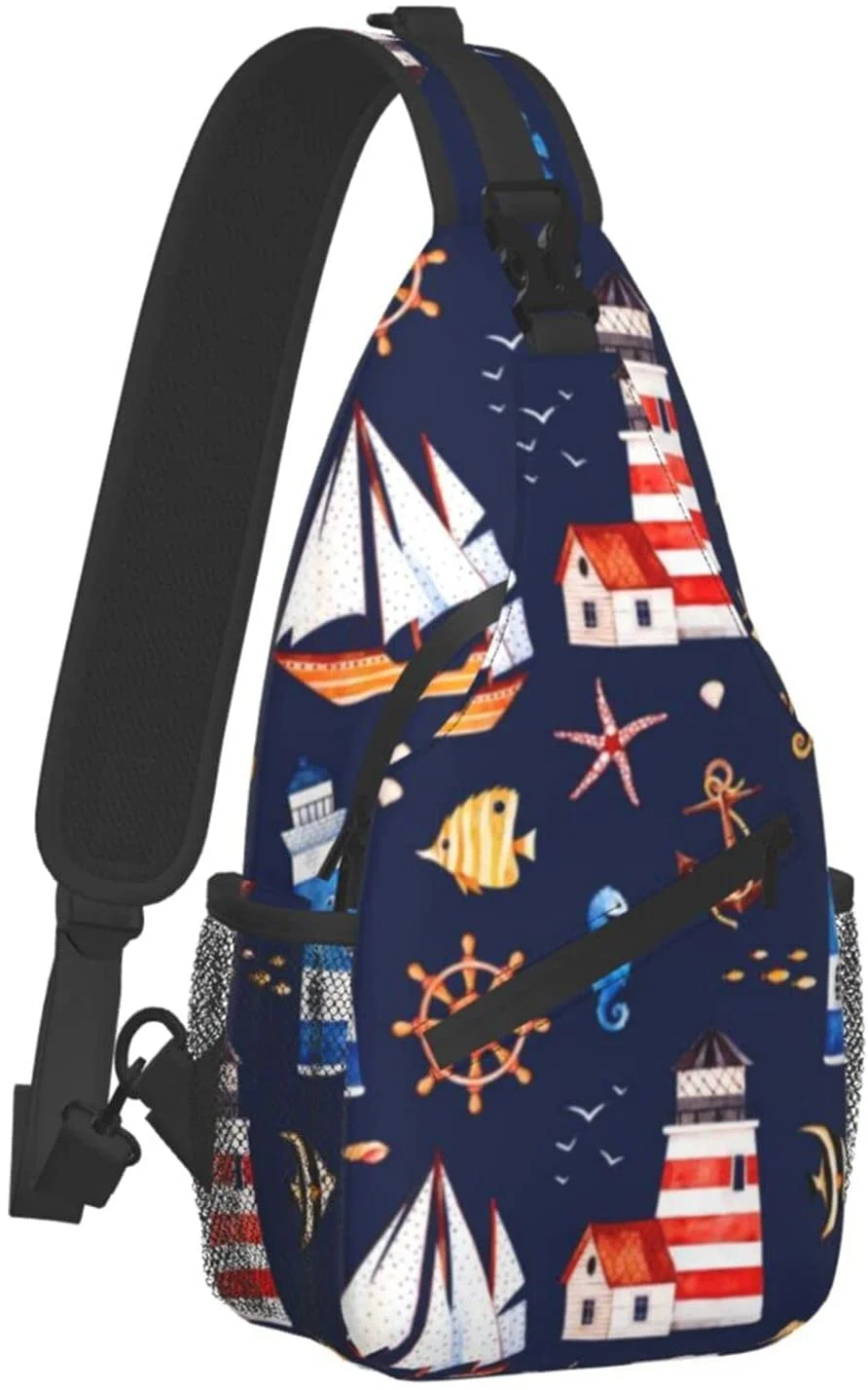 

Морская звезда, лайтхаус, Коралловая перекрестная нагрудная сумка по диагонали, слинг-рюкзак для путешествий, пешего туризма, рюкзак с узором, веревка, сумка через плечо