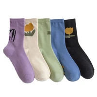 5 pairs fashion print brand socks women long winter kawaii skateboard socks female streetwear cotton japanese style women socks