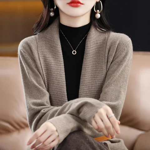 Корейский модный вязаный свитер, женский кардиган, зима 2024, вязаный женский свитер с V-образным вырезом, кардиганы, свитера G403